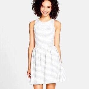 Frenchi Nordstrom Grey & White Knit Racerback Sleeveless Fit & Flare Dress Med